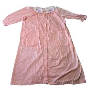 Vintage Smart Time House Dress Grannycore Plaid Snap Mumu Pockets Pink Read*